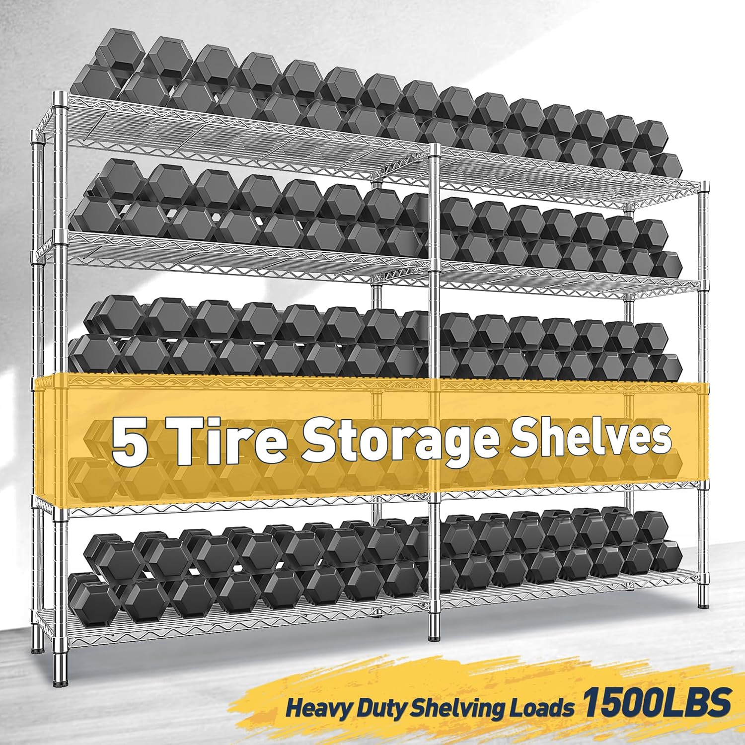 REIBII 70" W Wire Shelving Load 1500LBS, Metal Shelving 5-Tier Storage Shelves Metal Shelves for Storage Adjustable Shelving Rack for Pantry Kitchen Commercial School 70" W*15.8" D*72.4" H,Chrome - Image 4