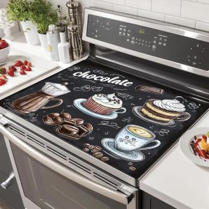 Stove Top Covers 28x20 Inches Heat Resistant Cooktop Protector Coffee Chocolate Dessert Design Counter Protector Dish Drying Mats for Electric Stove Kitchen Coffee Bar Decor