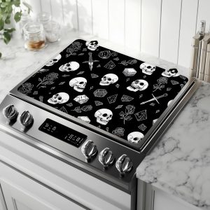 Electric Stove Top Cover Protector,Skull Head Rose Heat Resistant Glass Top Stove Oven Induction Cooktop Mat with Rubber for Kitchen Top Covers 28.5'' x 20.5''