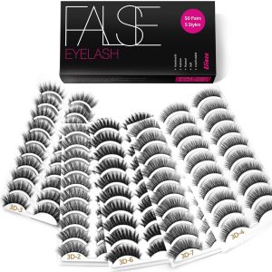 Eliace Eyelashes, (50 Pairs,5 Styles) Luxurious Faux Mink Lashes Natural Look Wispy Fluffy Handmade Cat Eye False Lash Pack, False Eyelashes Set, Fake Lashes Strips, Makeup Fake Eyelashes Pack