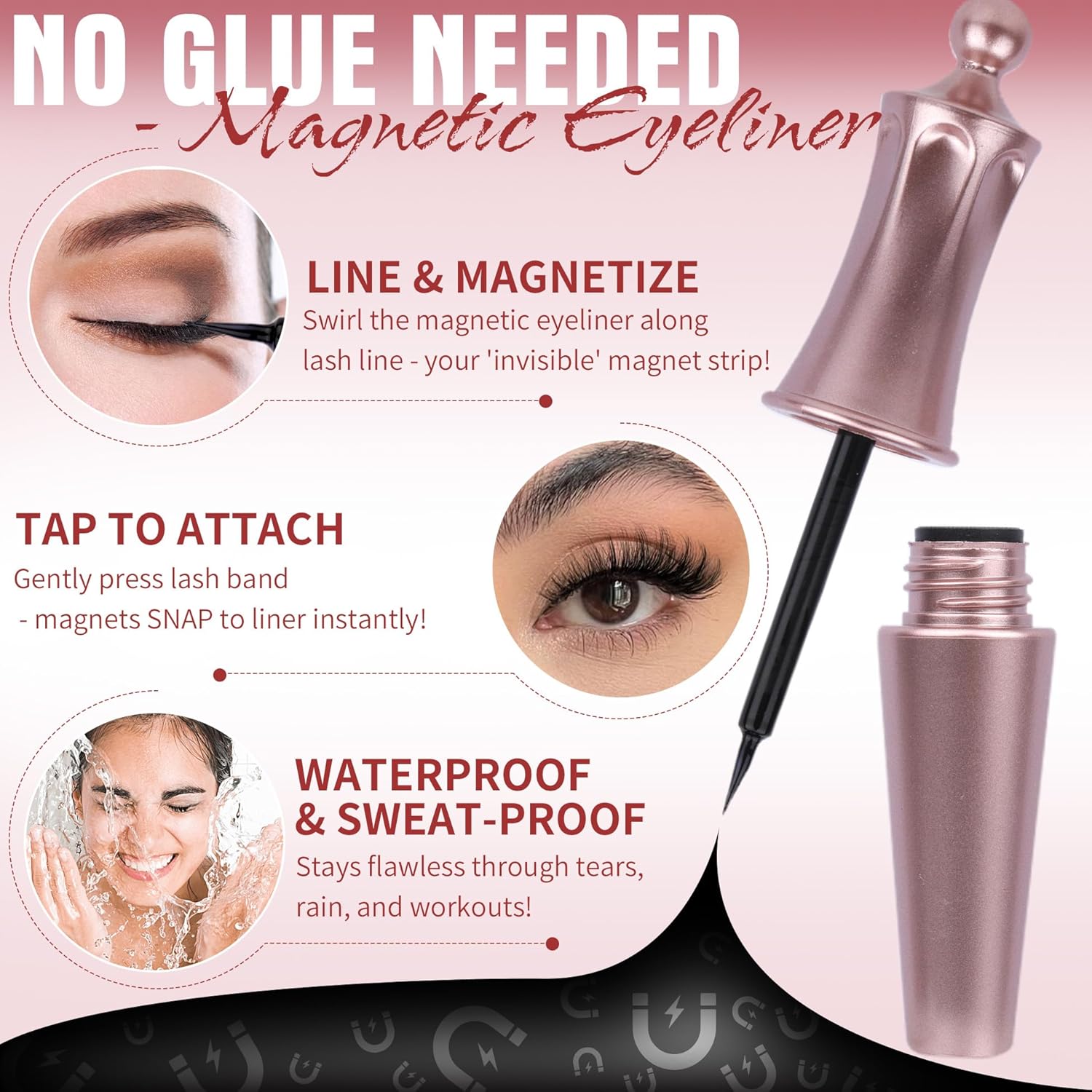 Magnetic Eyelashes with Eyeliner Natural Look Magnetic Lashes with Applicator No Glue Needed Cat Eye Lash Wispy Magnet Lash 5 Pairs with Magnet Eyeliner - Image 5