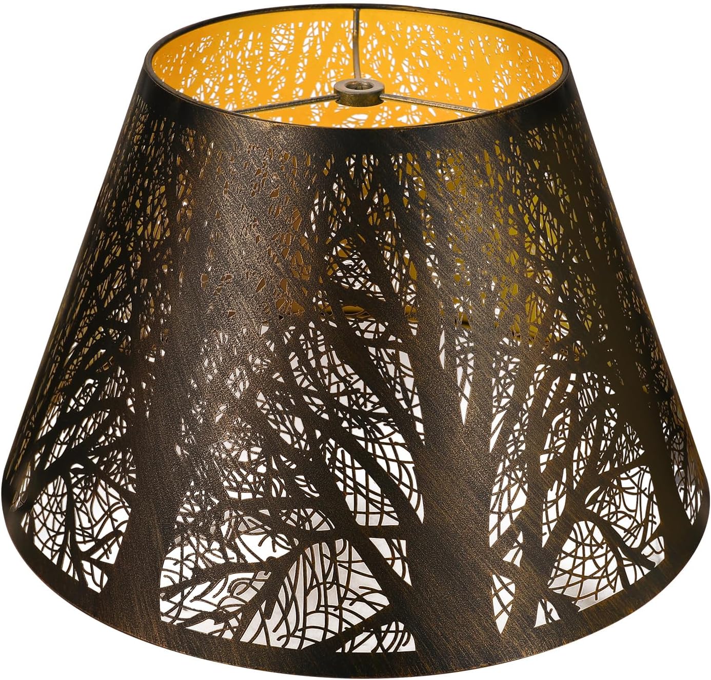Metal Lamp Shade, ALUCSET Barrel Lampshade with Pattern of Trees Lampshades for Table Lamp, Metal Lamp Shades 7″ Top x 13″ Bottom x 7.8″ High Spider Fitter, Bronze Gold