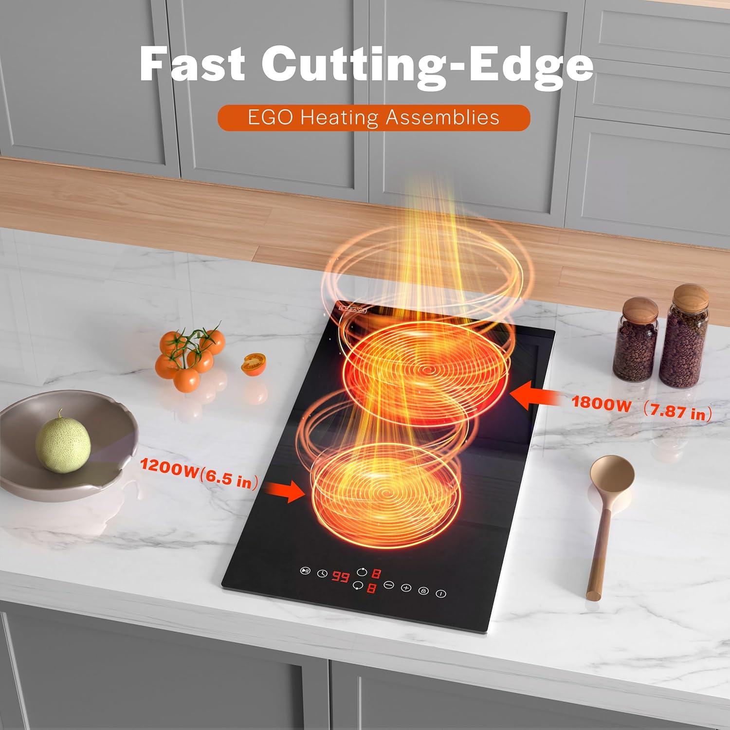 Empava 2 Burners Electric Cooktop, 12 Inch Radiant Stove with Child Safety Lock, Timer, Overheat Protection, All Kinds of Cookware, 3000W, 220-240V Hard Wired, No Plug, ETL Certified - Image 2