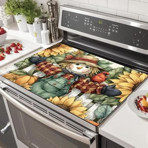 Stove Top Covers for Electric Stove 28x20 Inches Fall Scarecrow Sunflower Pumpkin Design Heat Resistant Cooktop Protector Countertop Cover Dish Drying Mat for Kitchen Autumn Harvest Decor