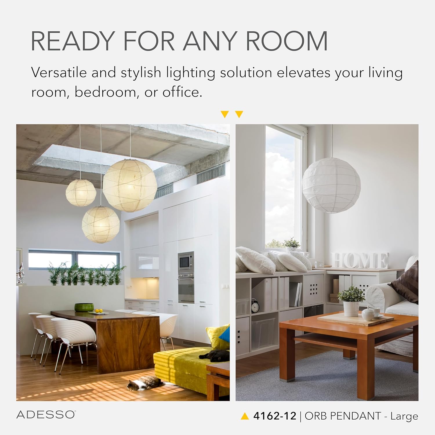 Adesso Orb Large Pendant with Collapsible Rice Paper Shade – 15ft Cord, 24” Diameter – Stylish Ceiling Lighting - Image 3