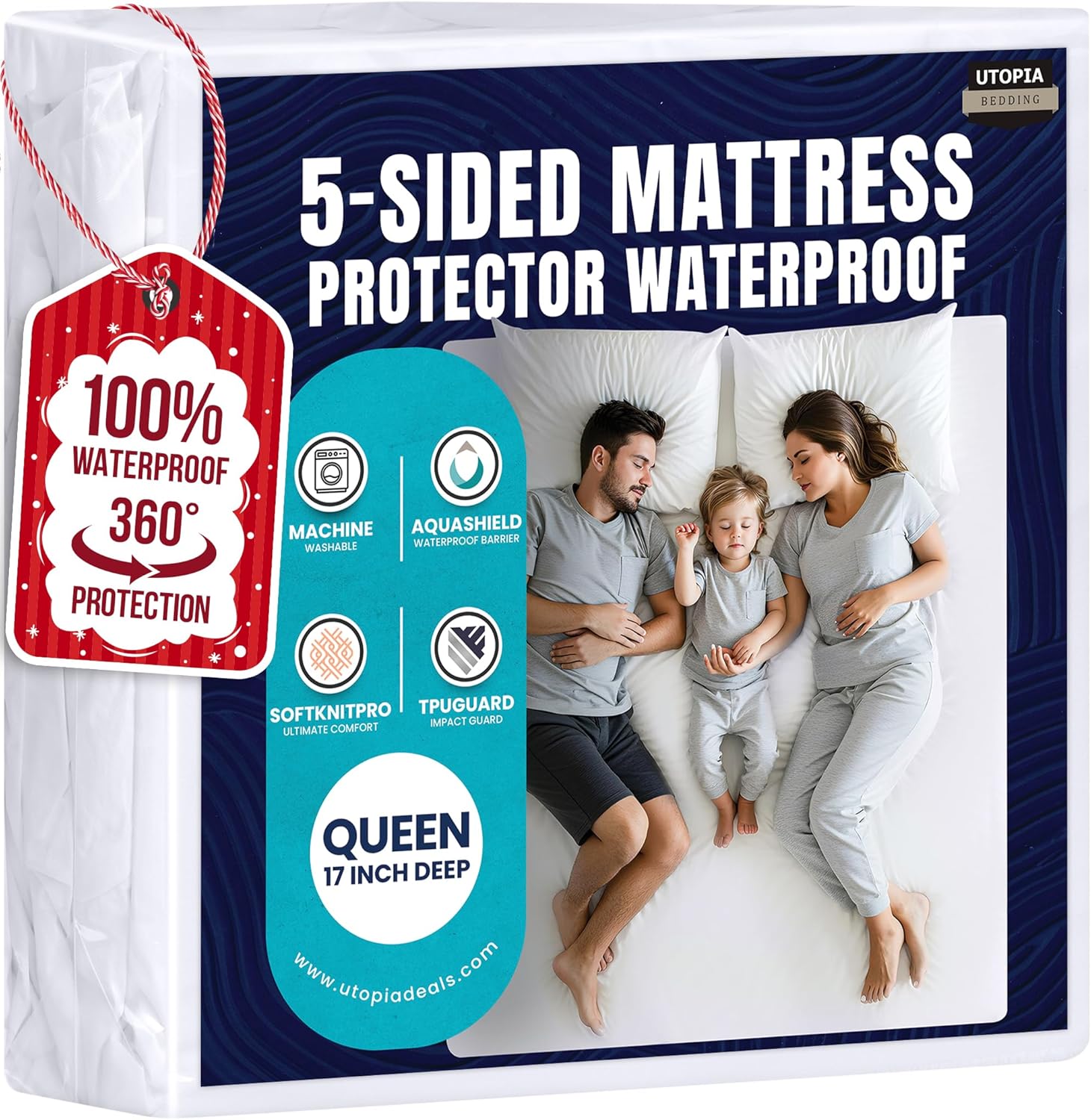 Utopia Bedding Waterproof 5-Sided Mattress Protector Queen Size, Premium Breathable Mattress Cover, Fitted Style with Stretchable Pockets (White)