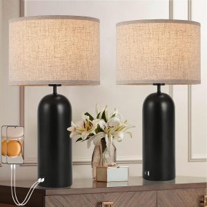 Black&Cream Table Lamps Set of 2 - 3-Way Dimmable with USB A+C Ports - Modern End Table Lamps for Living Room & Bedroom - 22inch