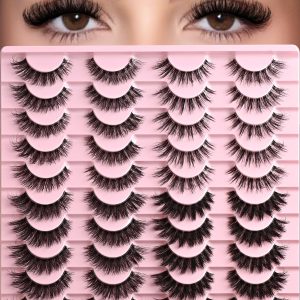 Lashes Wispy False Eyelashes 4 Styles Cat Eye Strip Lash Natural Look 20 Pairs Fake Mink Eyelash Pack Short Fluffy Lashes Strips that Look Like Extensions Wispies Clear Band Pestañas Postizas