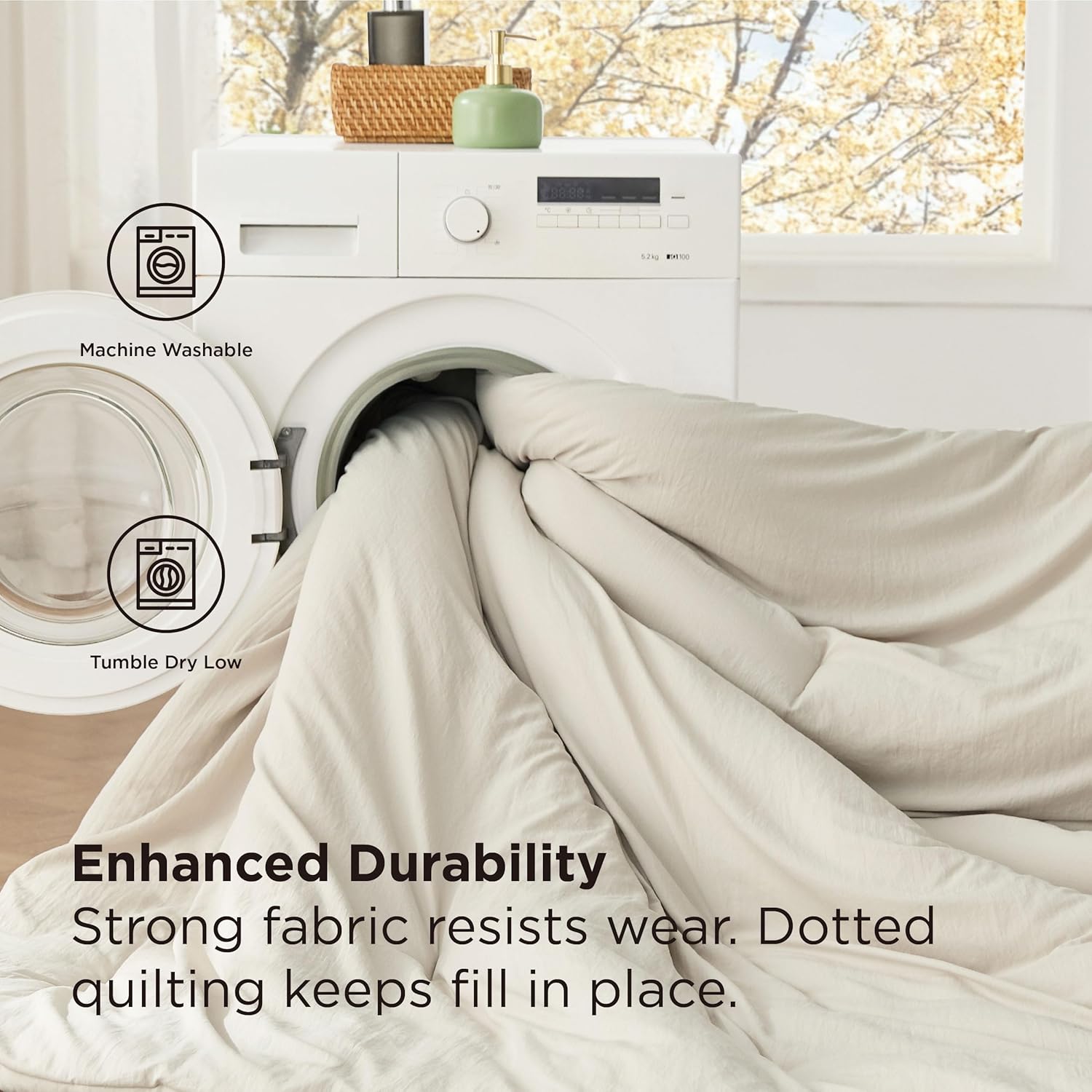 Bedsure Full Size Comforter Set, Beige Soft Prewashed Bedding for All Seasons, 7 Pieces Warm Winter Down Alternative Bed Set, Fluffy Bed in a Bag with Sheets, Pillowcases & Shams - Image 7