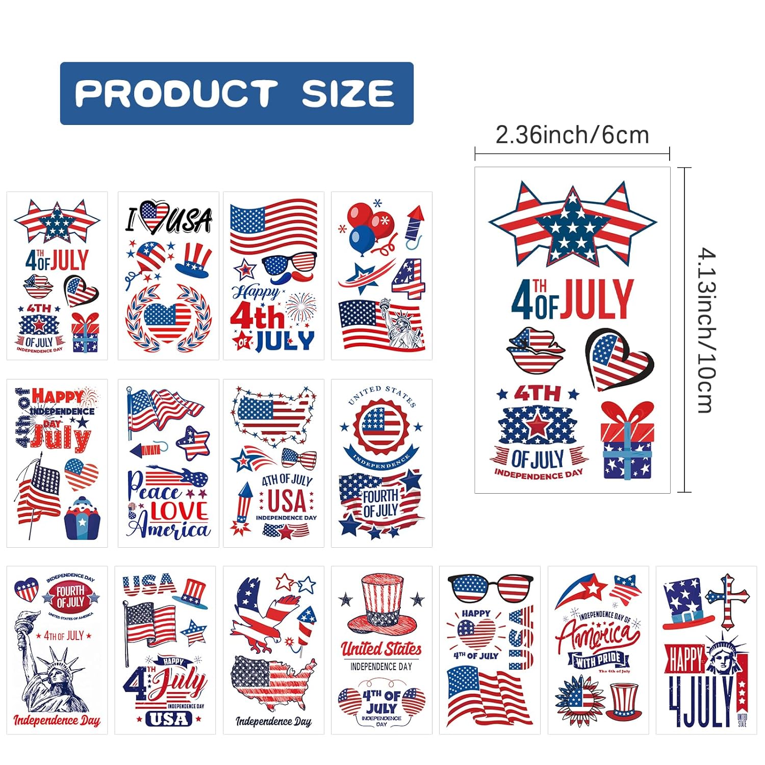 60 Pcs 4th of July Temporary Tattoos for Kids Adult, Independence Day Party Supplies Favors Decorations, Patriotic USA American Flag Fake Tattoo Stickers - Image 3