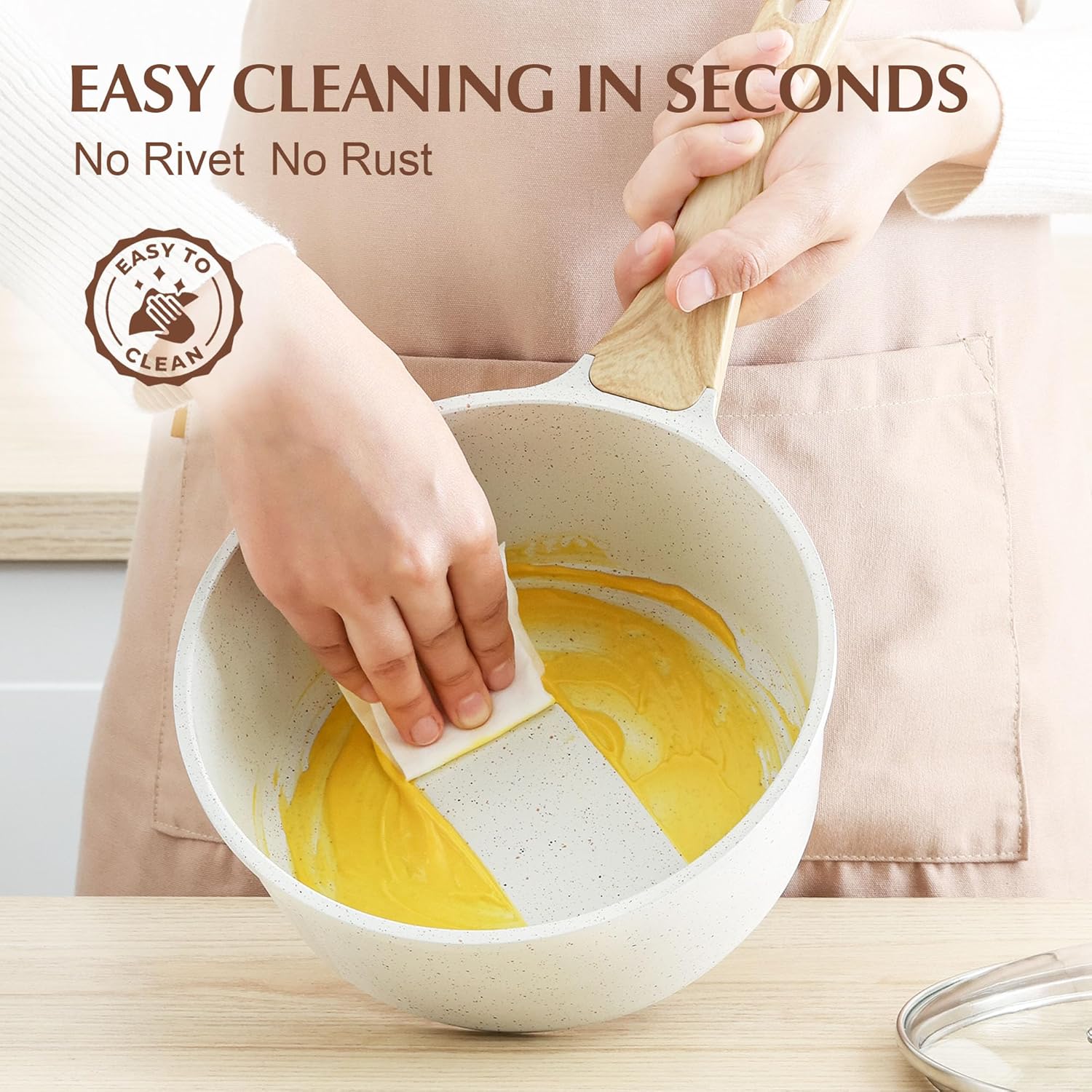 SENSARTE White Ceramic Nonstick Saucepan with Lid 1.5 Quarts, Small Cooking Pot with Stay Cool Handle, Induction Compatible Saucepot, White Granite Coating, Free of Intentionally Added PTFE/PFOA/PFAS - Image 6