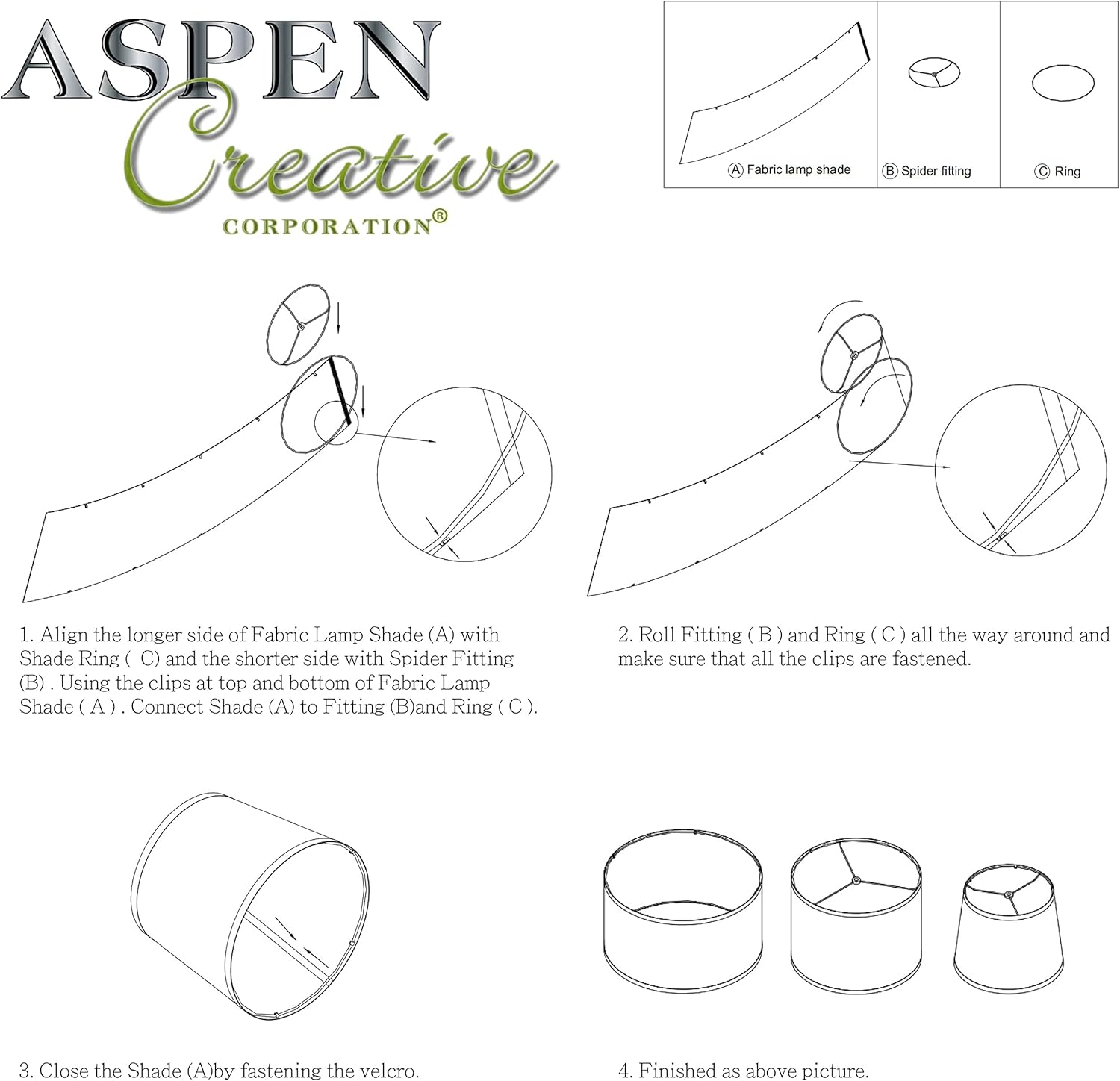 Aspen Creative 38302, Contemporary Design Collapsible Drum Spider Shade, 12" Top x 12" Bottom x 8" Height, White Linen - Image 7