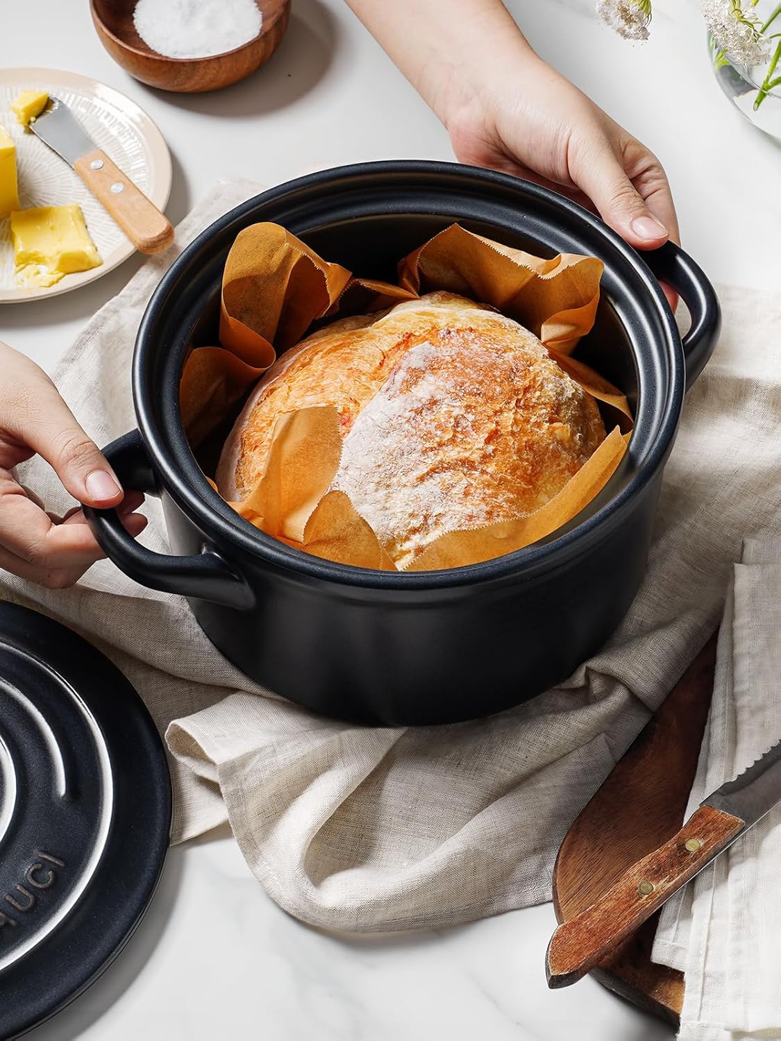 LE TAUCI 3 Quart Ceramic Dutch Oven - Lightweight, Non-Toxic, No Seasoning Needed- Oven, Microwave & Dishwasher Safe, Dutch Oven Pot with Lid for Sourdough, Soup & Stew, Midnight Blue - Image 2