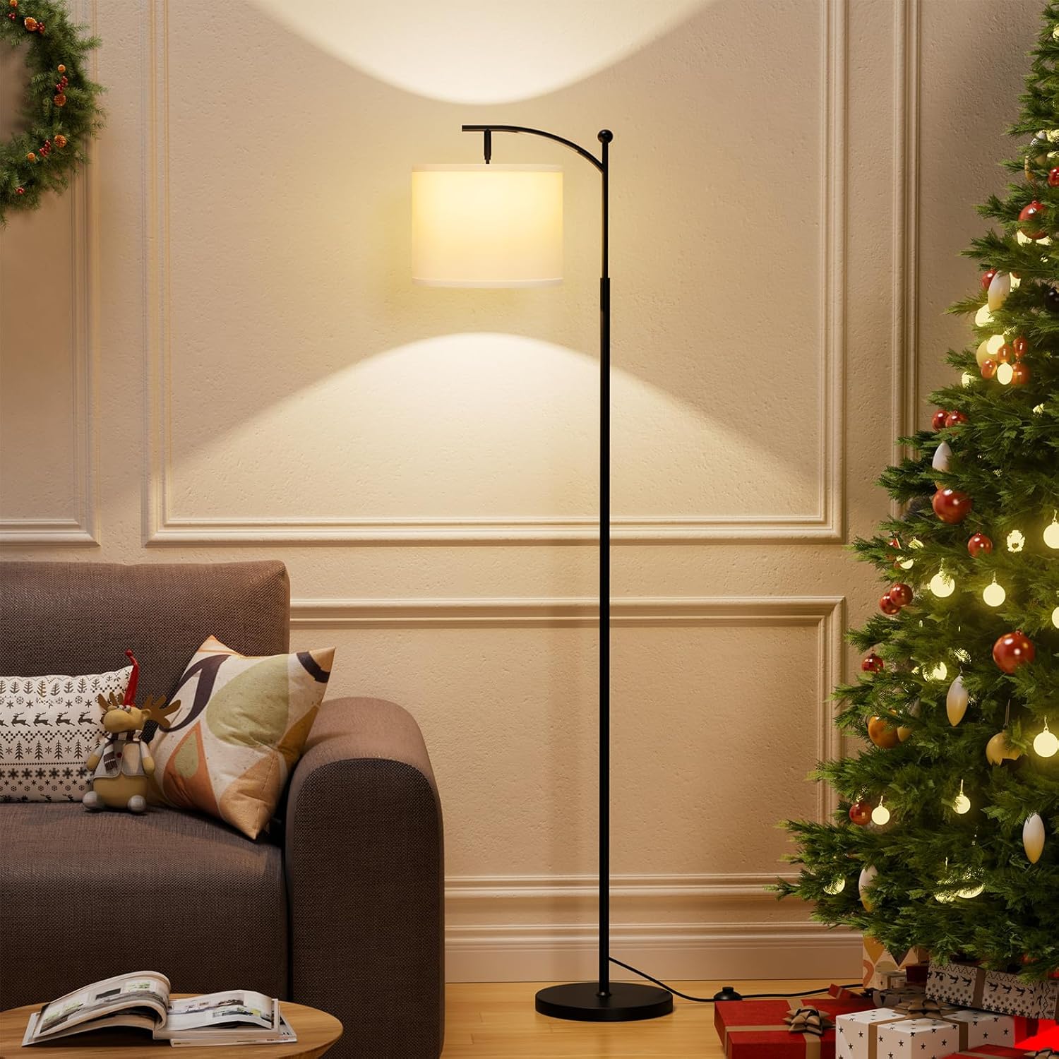 60" Floor Lamp With 3 Color Temperatures, Adjustable White Shade, Black Pole - Tall Lamp for Living Room, Bedroom, Office, Classroom, Dorm - 9W Bulb Included - Image 6