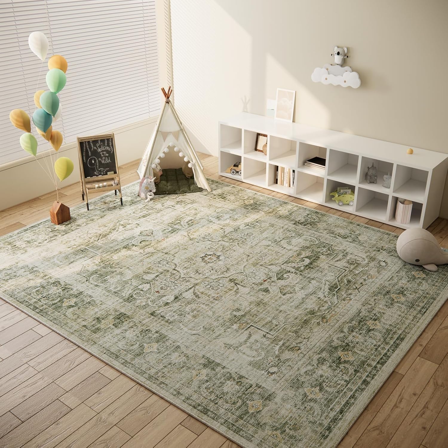 8x10 Area Rugs Washable Rug: Large Living Room Rug Stain Resistant Distressed Vintage Boho Carpet Non Slip Low Pile Faux Wool Soft Rugs for Bedroom Bedside Indoor Kids Playroom Farmhouse Dining Room - Image 6
