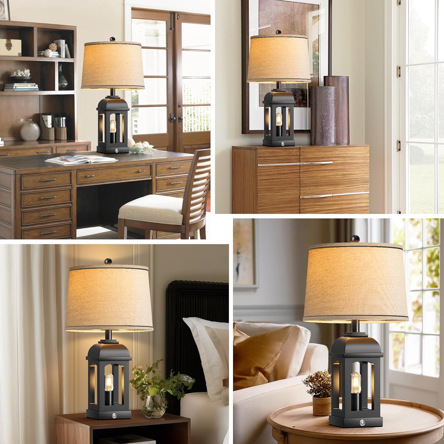 QiMH Table Lamp for Living Room, Farmhouse Lamps Set of 2 with USB A+C and Nightlight, 26" Rustic Bedside Lamps with 3-Way Dimmable Touch Control, Nightstand Lamp for Bedroom Decor, Black - Image 6