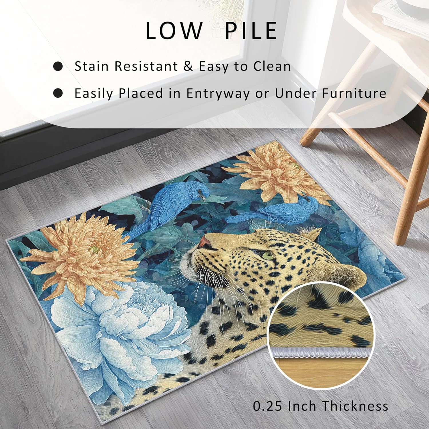 Leopard Rug 4x6 Cheetah Wild Animal Pattern, Washable Living Room Bedroom Area Rugs, Leopard Decor for Home, Soft Non Slip Indoor Carpet, Low Pile Design & J161 - Image 5