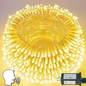 Smart Christmas Lights With Voice Control Indoor Outdoor, Clear Wire 66Ft 200 LED String Lights, Dimmable 12Modes Twinkle Fairy String Light Waterproof for Xmas Tree Wedding Party Bedroom (Warm White)