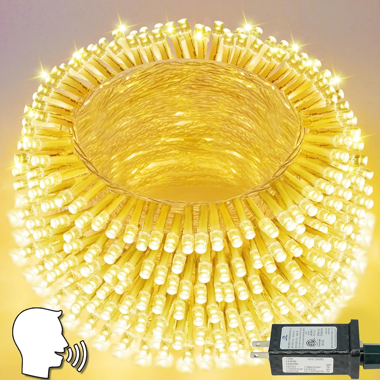 Smart Christmas Lights With Voice Control Indoor Outdoor, Clear Wire 66Ft 200 LED String Lights, Dimmable 12Modes Twinkle Fairy String Light Waterproof for Xmas Tree Wedding Party Bedroom (Warm White)