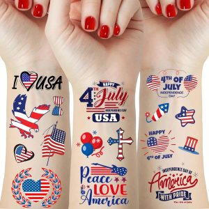 60 Pcs 4th of July Temporary Tattoos for Kids Adult, Independence Day Party Supplies Favors Decorations, Patriotic USA American Flag Fake Tattoo Stickers
