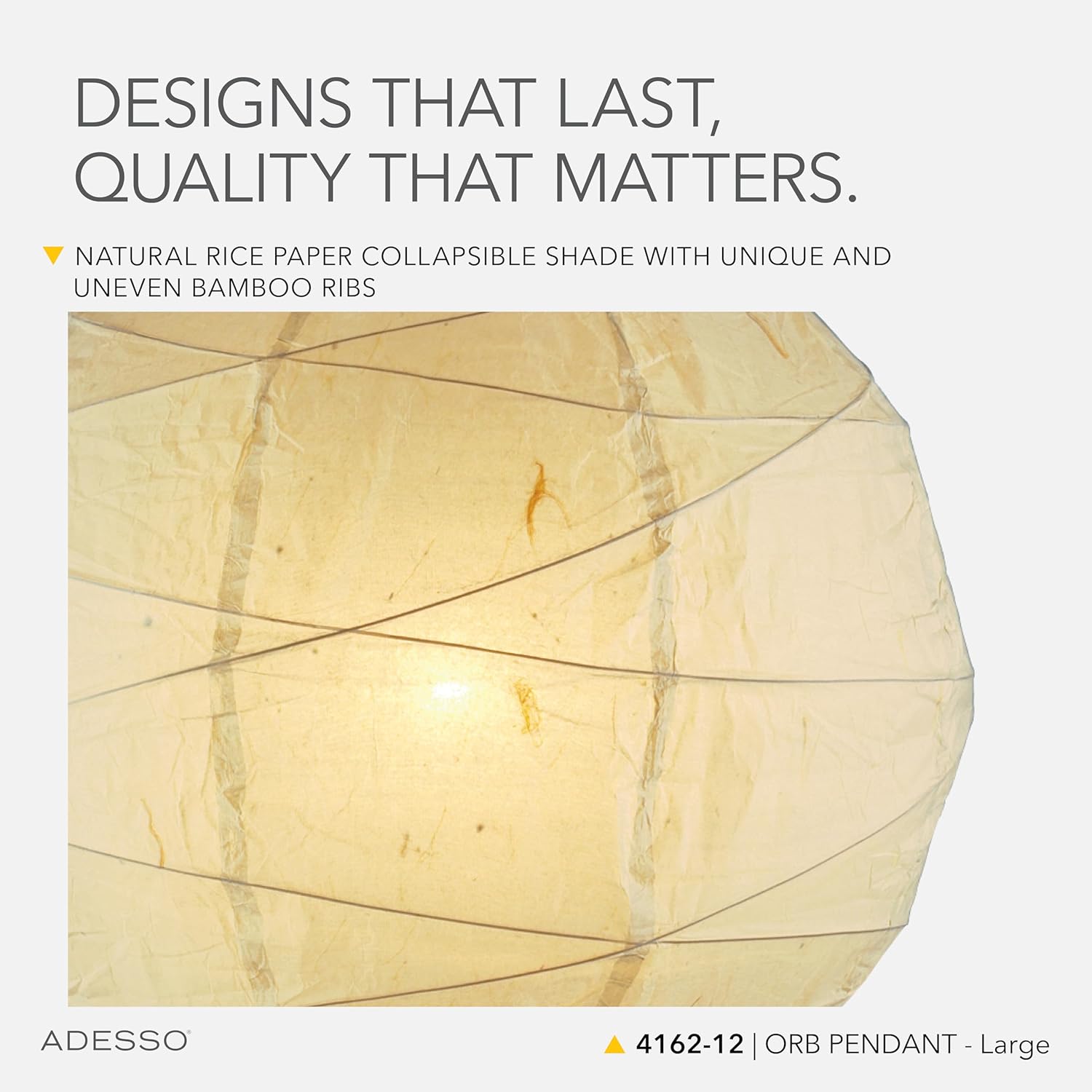 Adesso Orb Large Pendant with Collapsible Rice Paper Shade – 15ft Cord, 24” Diameter – Stylish Ceiling Lighting - Image 4