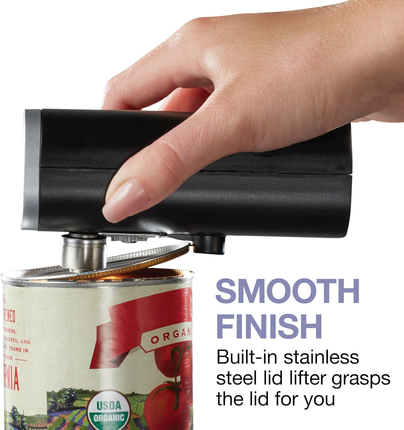 Proctor Silex Automatic Electric Can Opener, Hands Free Cordless Operation & USB Rechargeable, Self-Aligning, Cut Smooth Touch Lid Edges, Compact and Easy to Store, Black - Image 6