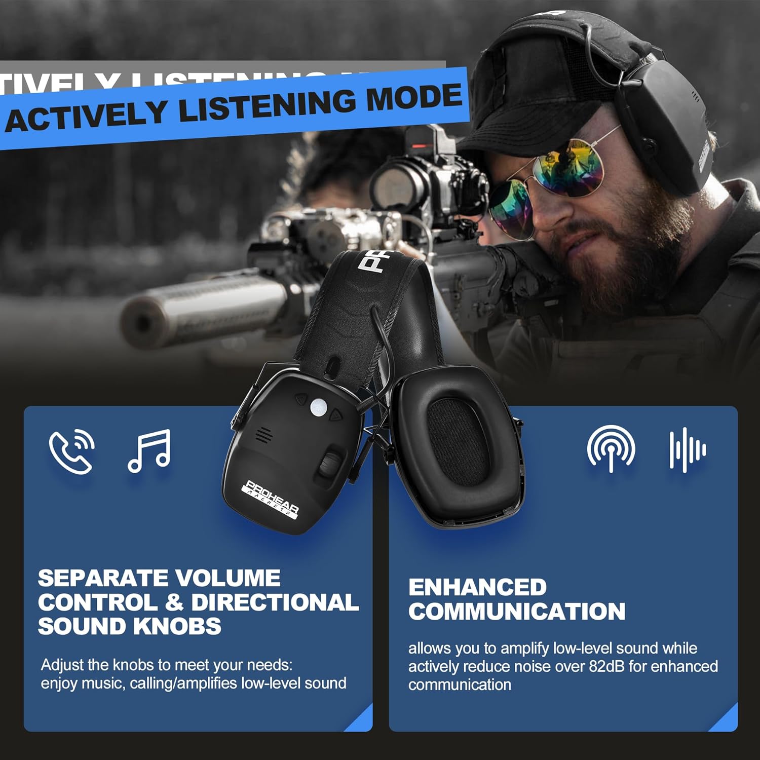 PROHEAR 030 2.0 Bluetooth Rechargeable Shooting Ear Protection, Slim Noise Cancelling Earmuffs, NRR 22dB for Hunting & Tactical Gun Range - Image 6