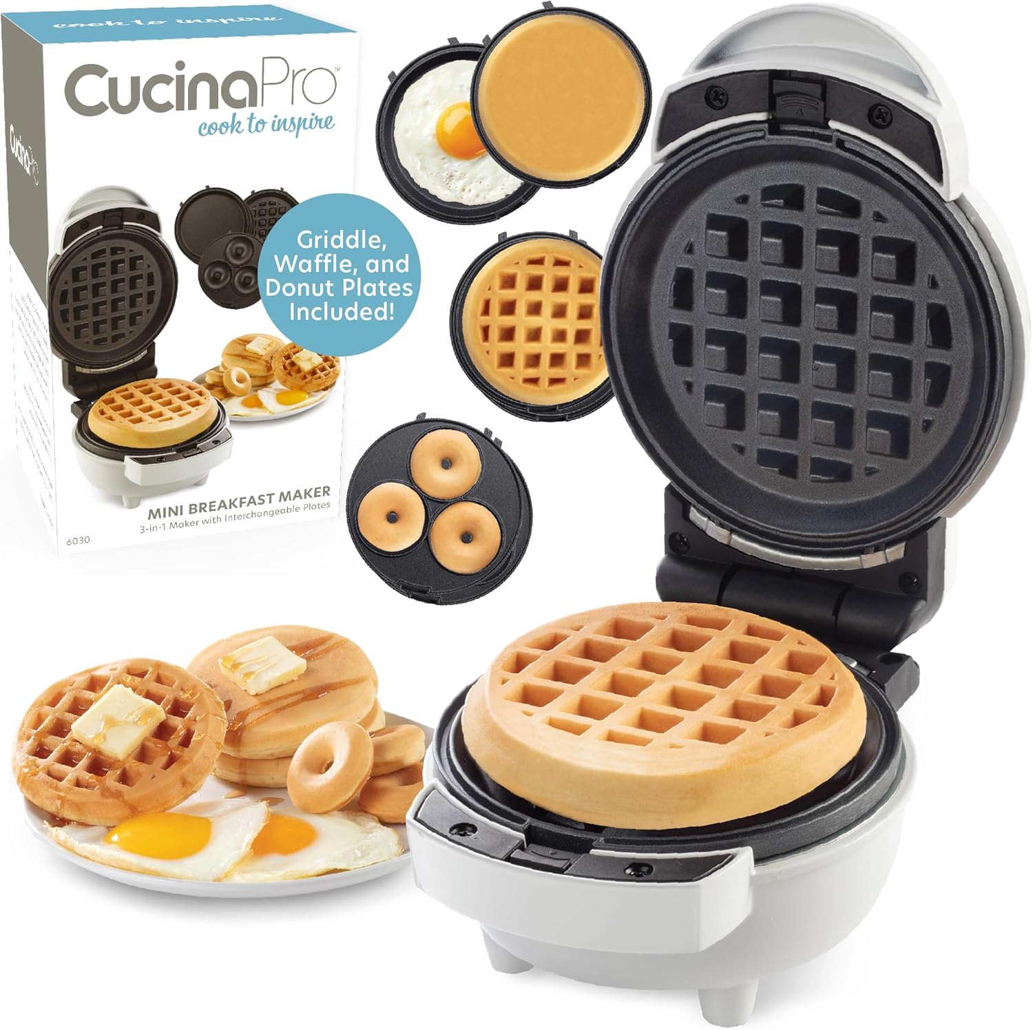 3 in 1 Mini Breakfast Maker- Make Mini Waffles Donuts Pancakes or Eggs all in 1 Multi Use Appliance- Easily Swap & Clean Interchangeable Griddle Plates- Small Electric Nonstick Holiday Baker Xmas Gift - Image 7