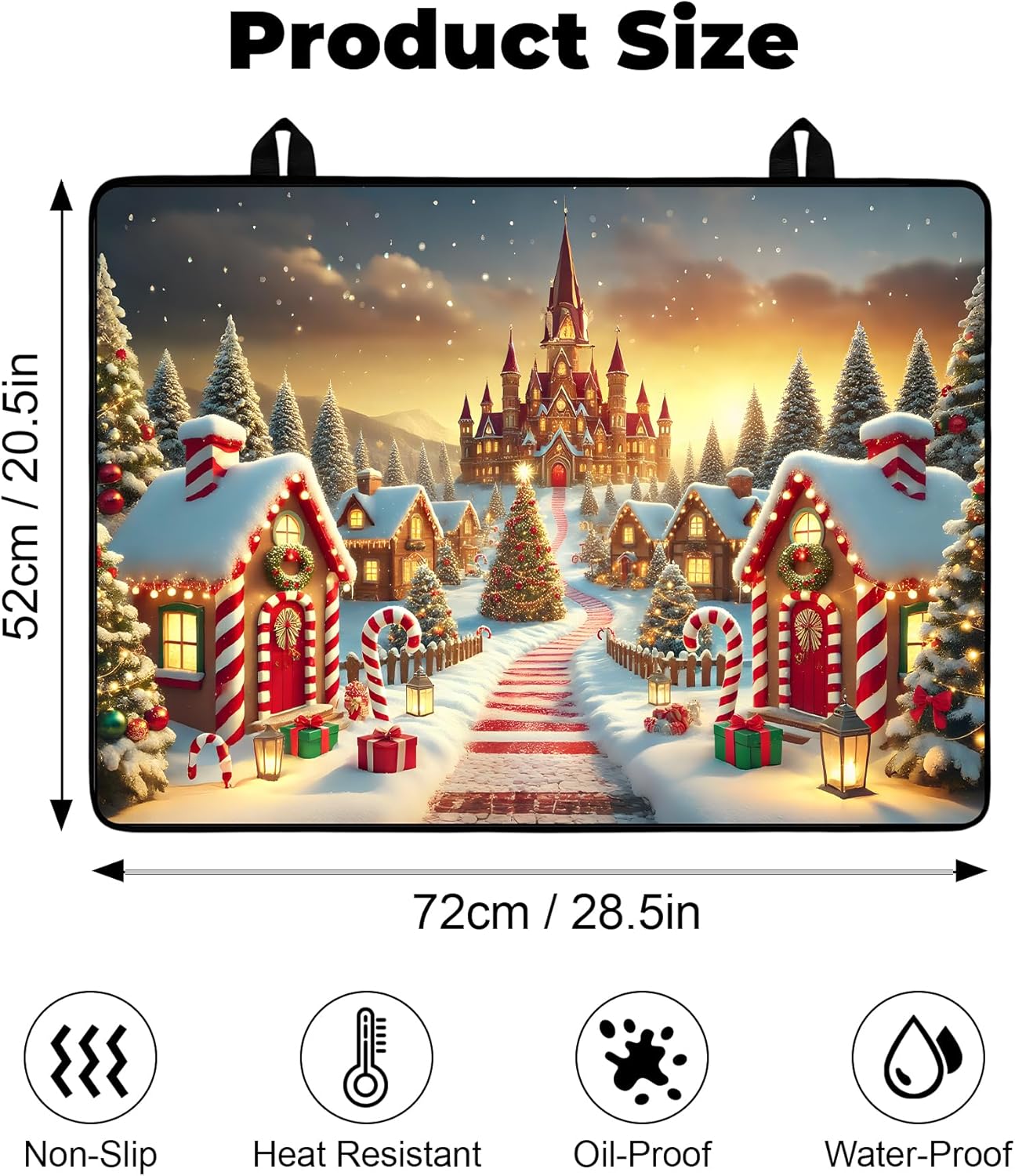 Heat-Resistant Stove Top Cover with Anti-Slip Rubber Coating – Merry Christmas Electric Stove Protector, Scratch-Resistant, Expands Counter Space (Castle, 28.5"L x 20.5"W) - Image 2