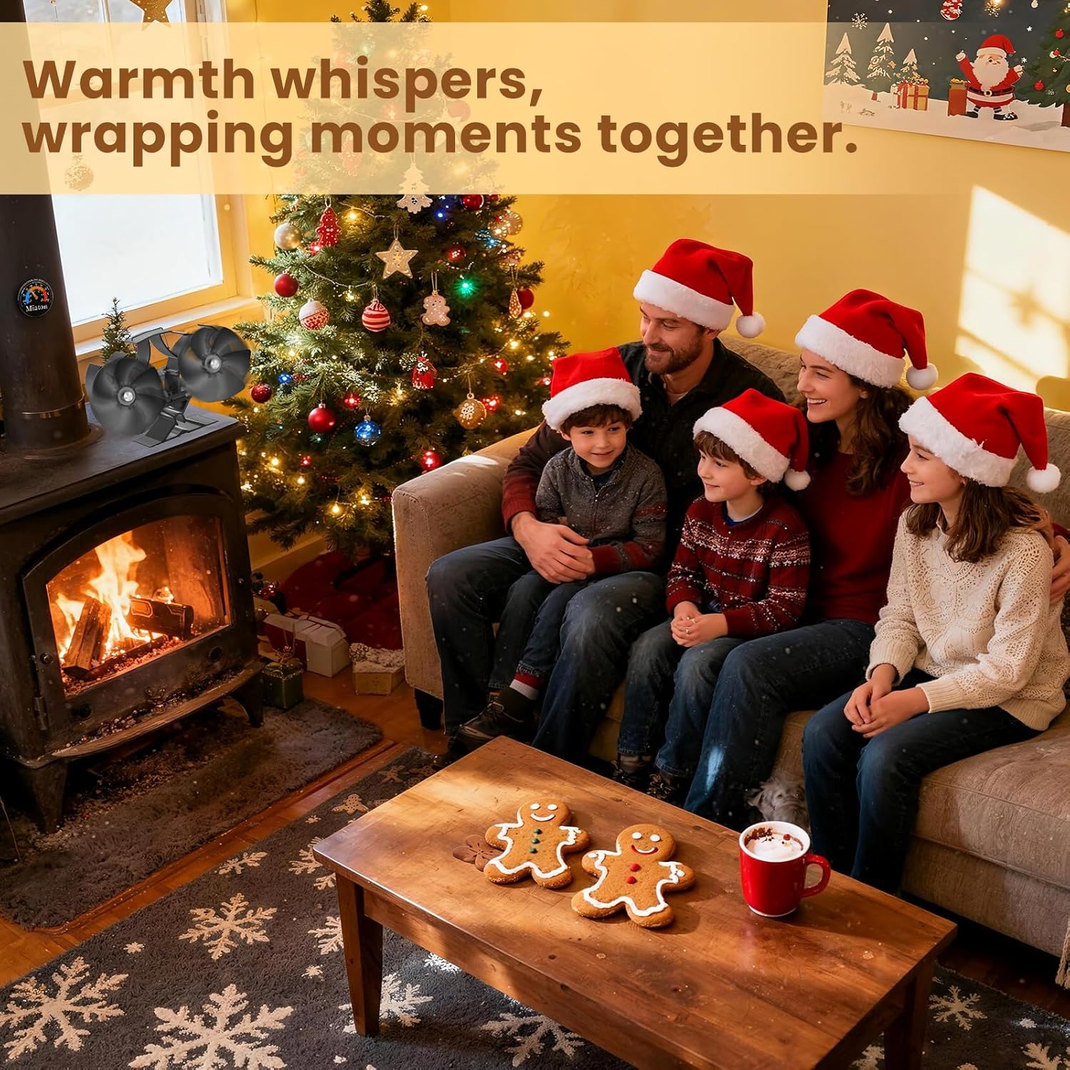 Wood Stove Fan Heat Powered | Non Electric Heat Activated Fan for Wood Burning Stove| Thermoelectric Fireplace Fan | Stove Accecories w/Thermometer - Image 2