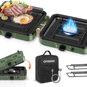 Propane 2-Burner Foldable Camping Stove with Carry Bag, Portable Propane Camp Stoves with Adjustable Burners & Piezo Ignition for Outdoor Cooking, Tailgating, Backyard Gathering(Griddle Not Included)