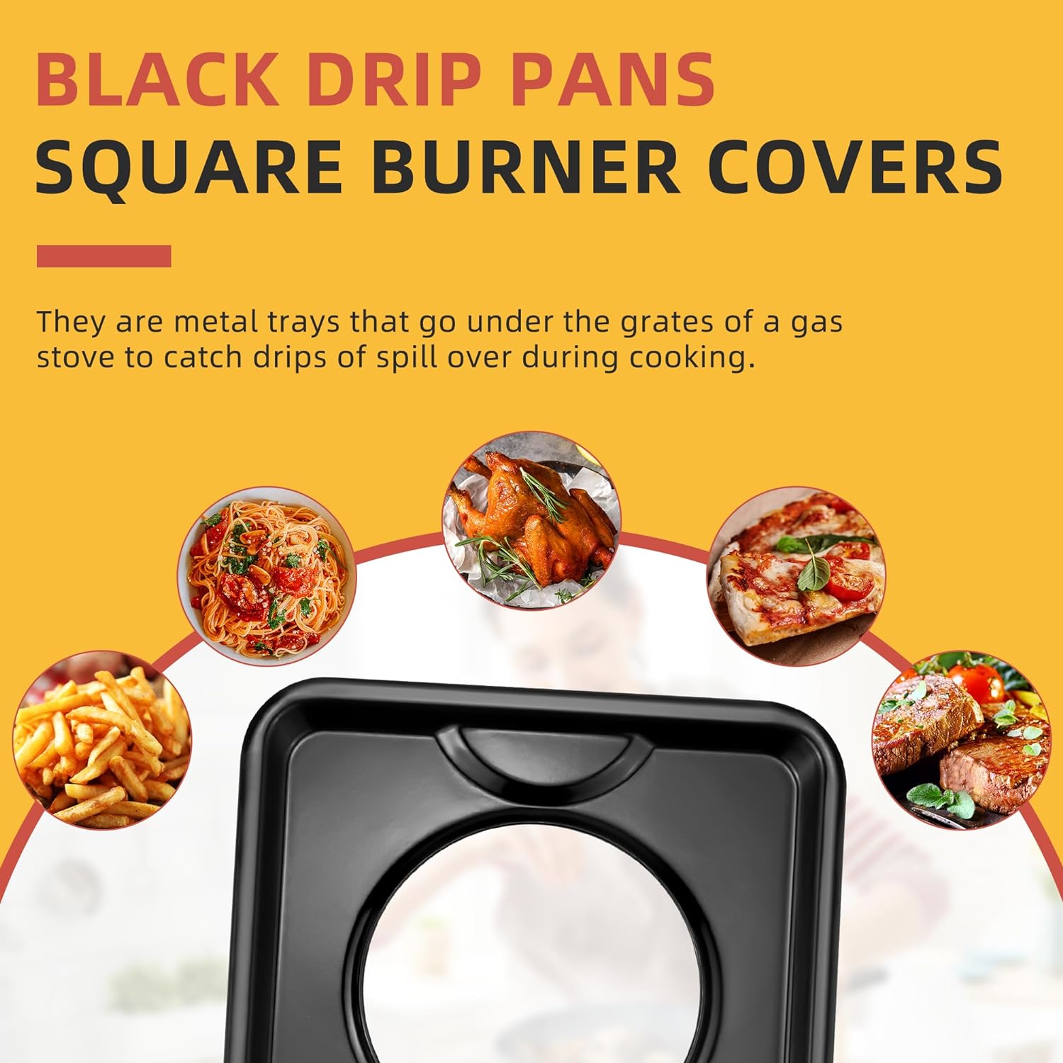 Reusable Black Drip Pans,Square Burner Covers BN24,SGP-400,Gas Burner Liner Covers,Gas Range Drip Pan Made of Porcelain-4packs by MIFLUS - Image 4