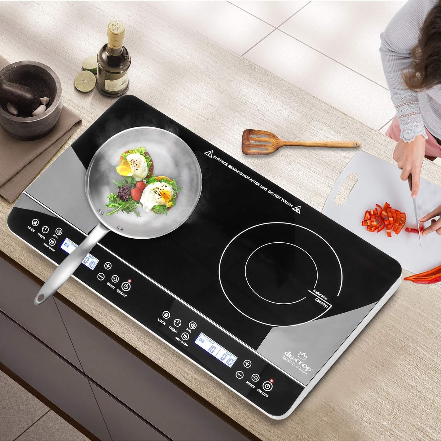 Duxtop LCD Portable Double Induction Cooktop 1800W Digital Electric Countertop Burner Sensor Touch Stove, 9620LS/BT-350DZ - Image 8