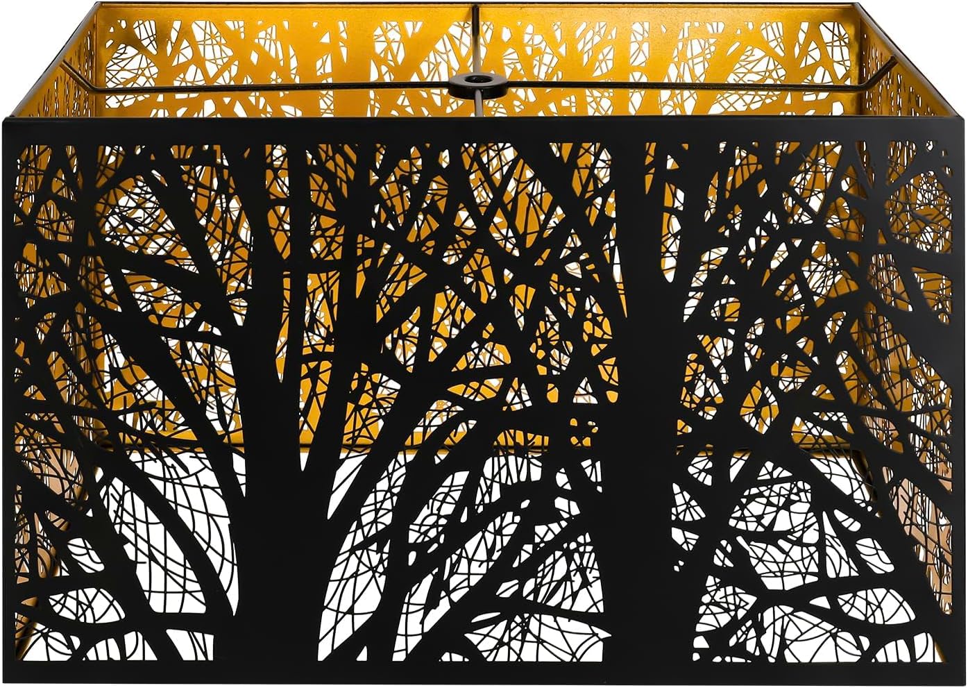 Metal Large Rectangular Lampshade For Table Lamp Floor Lamps,8″×14″×9″ Black Outside Gold Inside Replacement Forest Rectangle Lamp Shade Spider Fitter