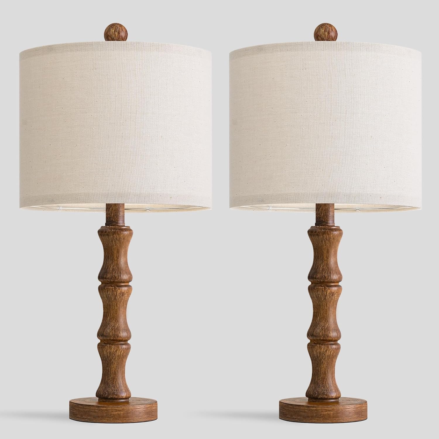 BOBOMOMO 20.5" Rustic Table Lamps Set of 2, Farmhouse Nightstand Lamp with Wood Grain Resin Base & Linen Shade, Small Bedside Lamp for Bedroom, Living Room & Apartment Décor- Ideal for Small Spaces - Image 7