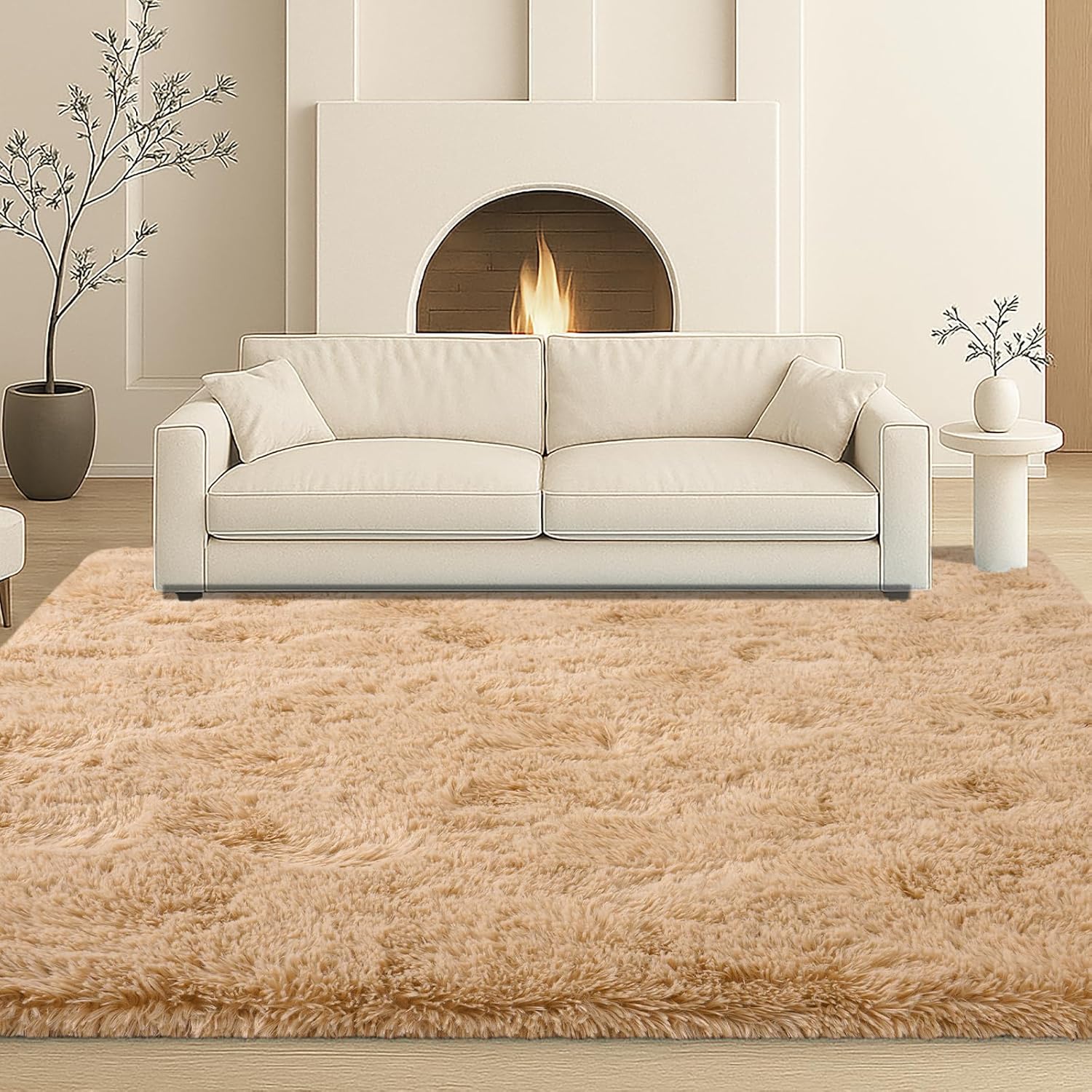 8x10 Area Rugs Living Room, Beige Large Plush Fluffy Bedroom Carpet, Non-Slip Upgraded Indoor Thick Soft Rug, Modern Plush Carpet Suitable for Kids Home Decor Aesthetics Dorm. - Image 4