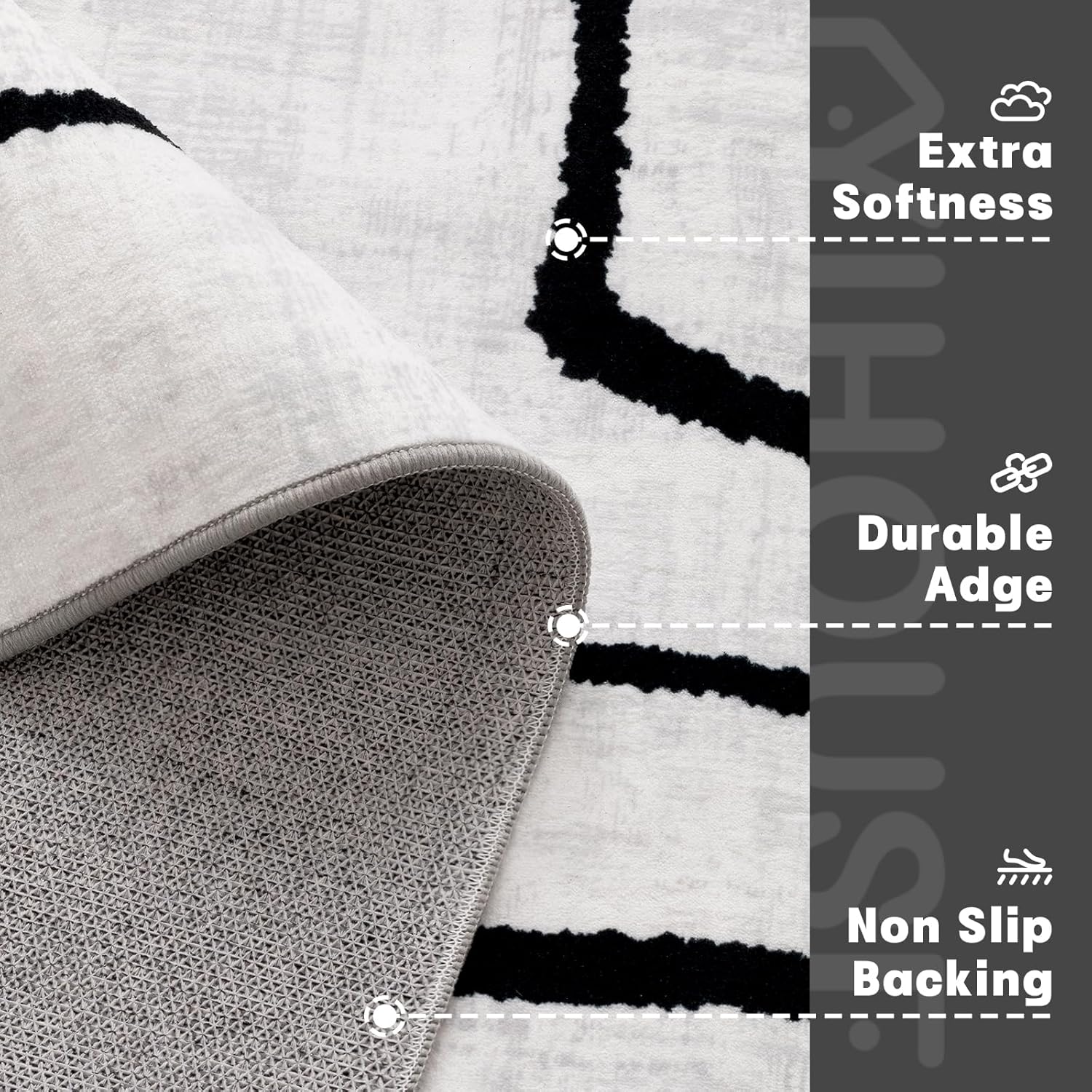 YIHOUSE Abstract 6'x9' Black and White Rug- Washable Area Rug for Living Room Bedroom, Large Modern Non-Slip Ultra-Thin Rug Home Decor,Abstract,6x9ft - Image 6