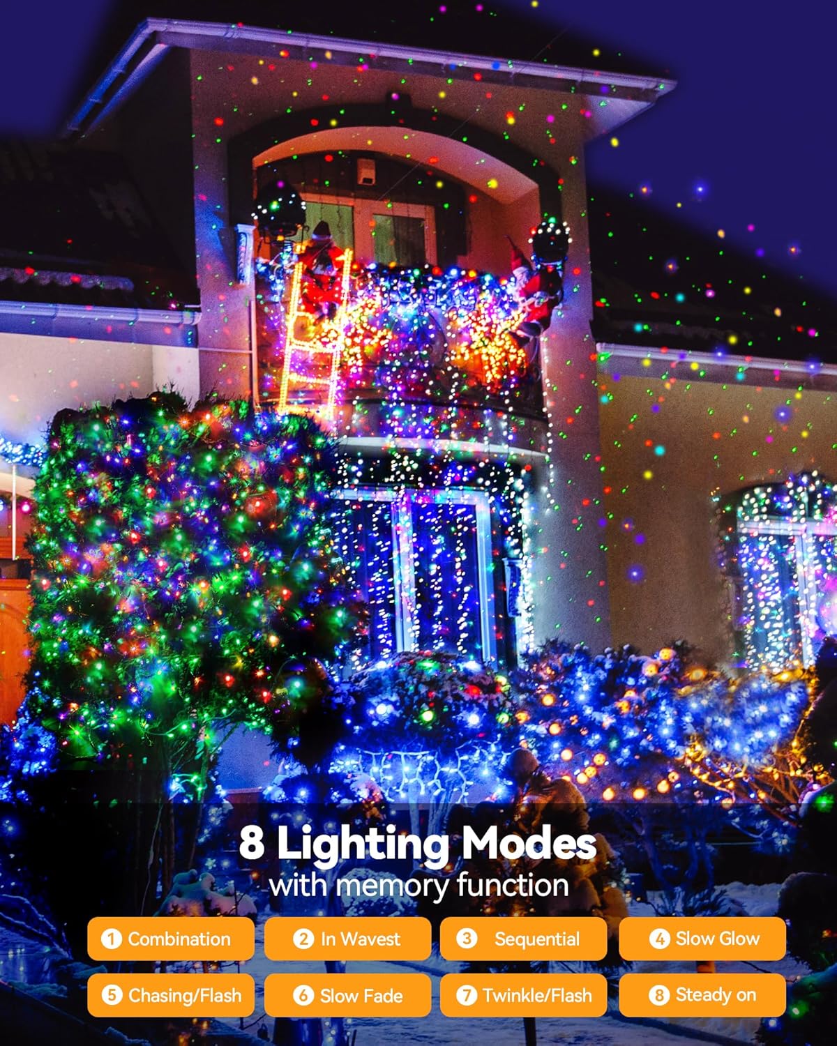 Blingstar Christmas Lights Colored String Lights 33 Ft 100 LED Waterproof Multicolor Twinkle Lights 8 Modes 30 V Plug in Fairy String Lights for Indoor Outdoor Xmas Tree Bedroom Garden Party Decor - Image 2