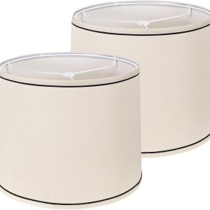 Lamp Shades Set of 2 - Drum Lampshades 11.4" x 12.9" x 9.8" Inches, Fabric Medium Replacement Lampshades for Table Lamp, Floor Lamp, Assembly Required, Spider,Linen