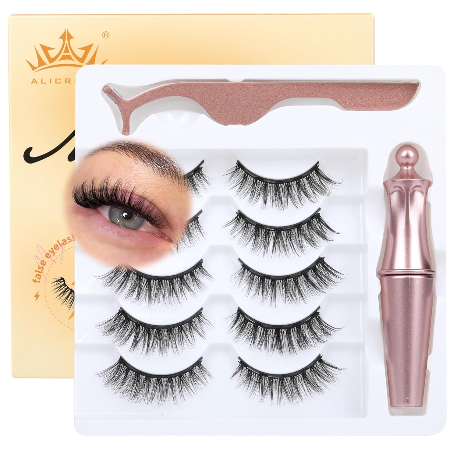 Magnetic Eyelashes with Eyeliner Natural Look Magnetic Lashes with Applicator No Glue Needed Cat Eye Lash Wispy Magnet Lash 5 Pairs with Magnet Eyeliner
