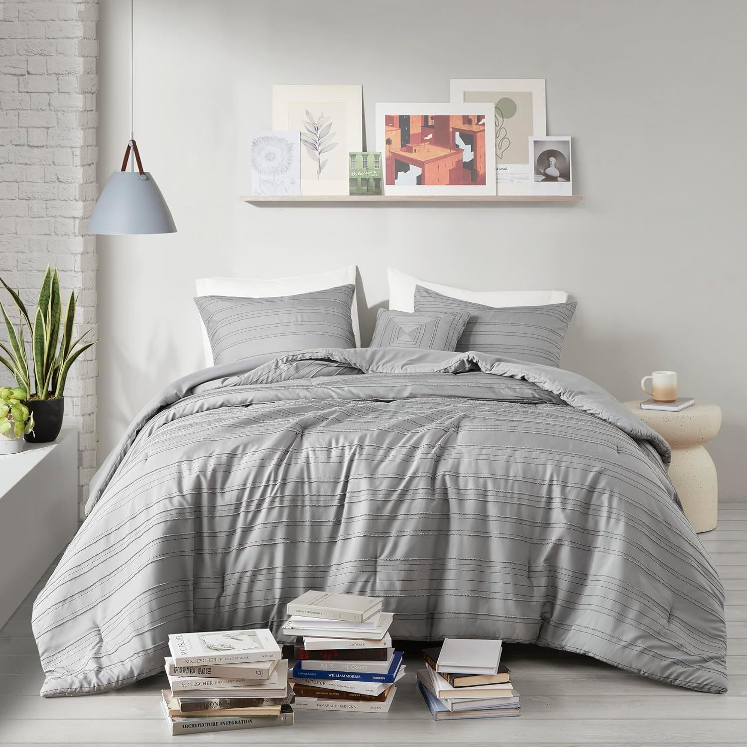 CHARMMA 3 PCS Twin/Twin XL Cationic Dyed Clip Jacquard Comforter Set with Throw Pillow 90.00×68.00×1.00in