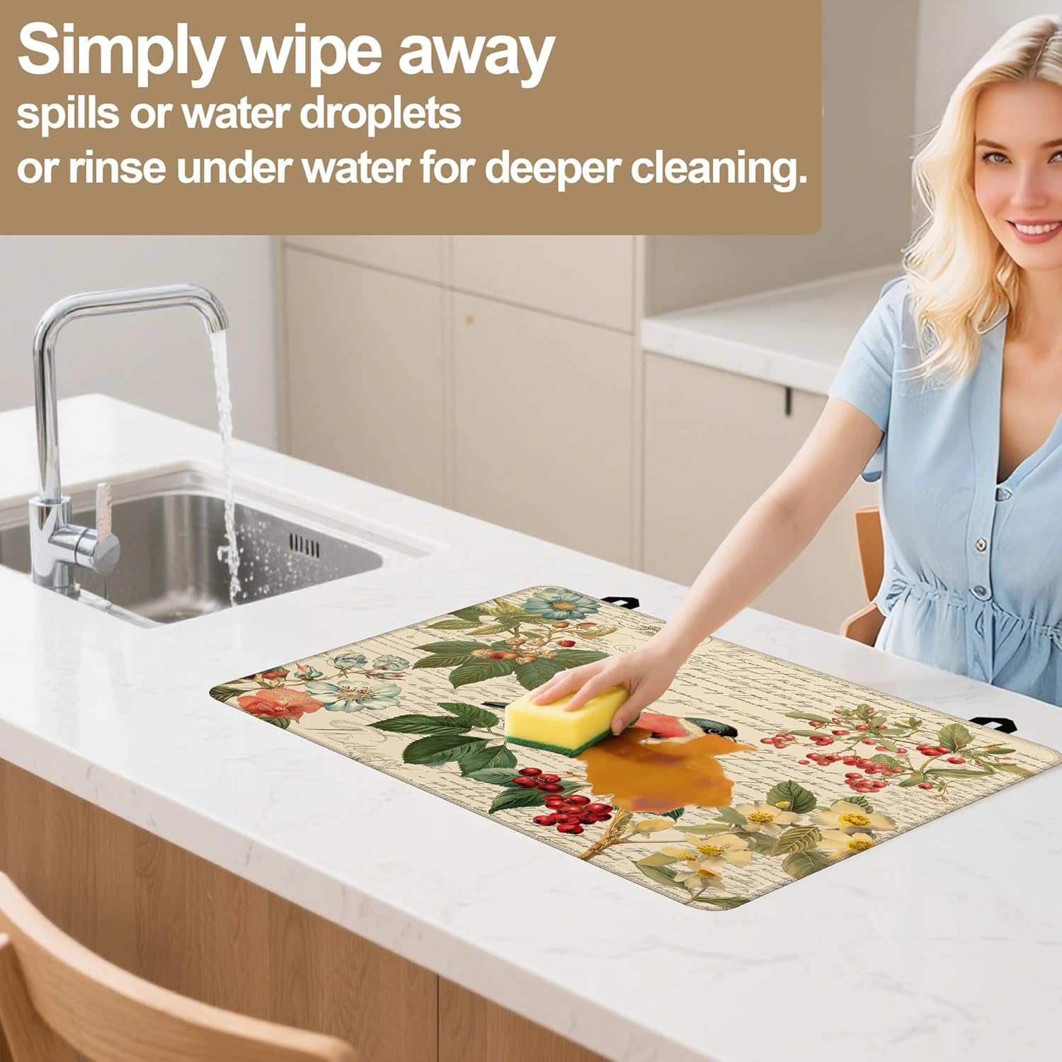 Stove Top Covers for Electric Stove,Vintage Bird Flower Floral Glass Top Cover Non-Stick Kitchen Pad for Gas Cooktop Washable Countertop Protector Mat Keep Stove Clean 28.5×20.5 in - Image 4