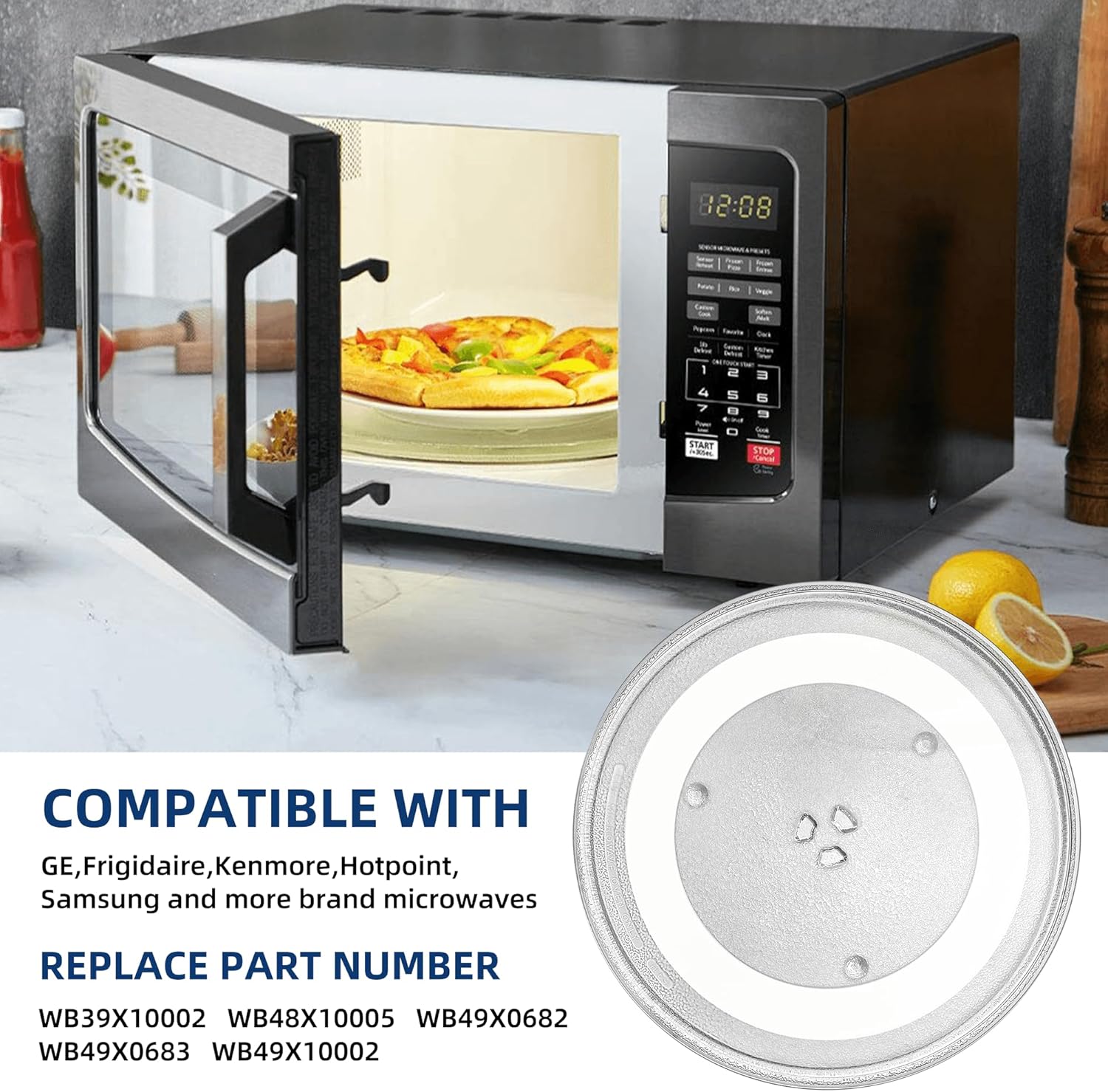 12.5" Microwave Glass Plate Replacement Fit GE Frigidaire Kenmore Hotpoint Samsung-12 1/2" Microwave Glass Turntable Tray Replaces WB39X10003 WB39X10002 WB48X10005 WB49X10069 - Image 3