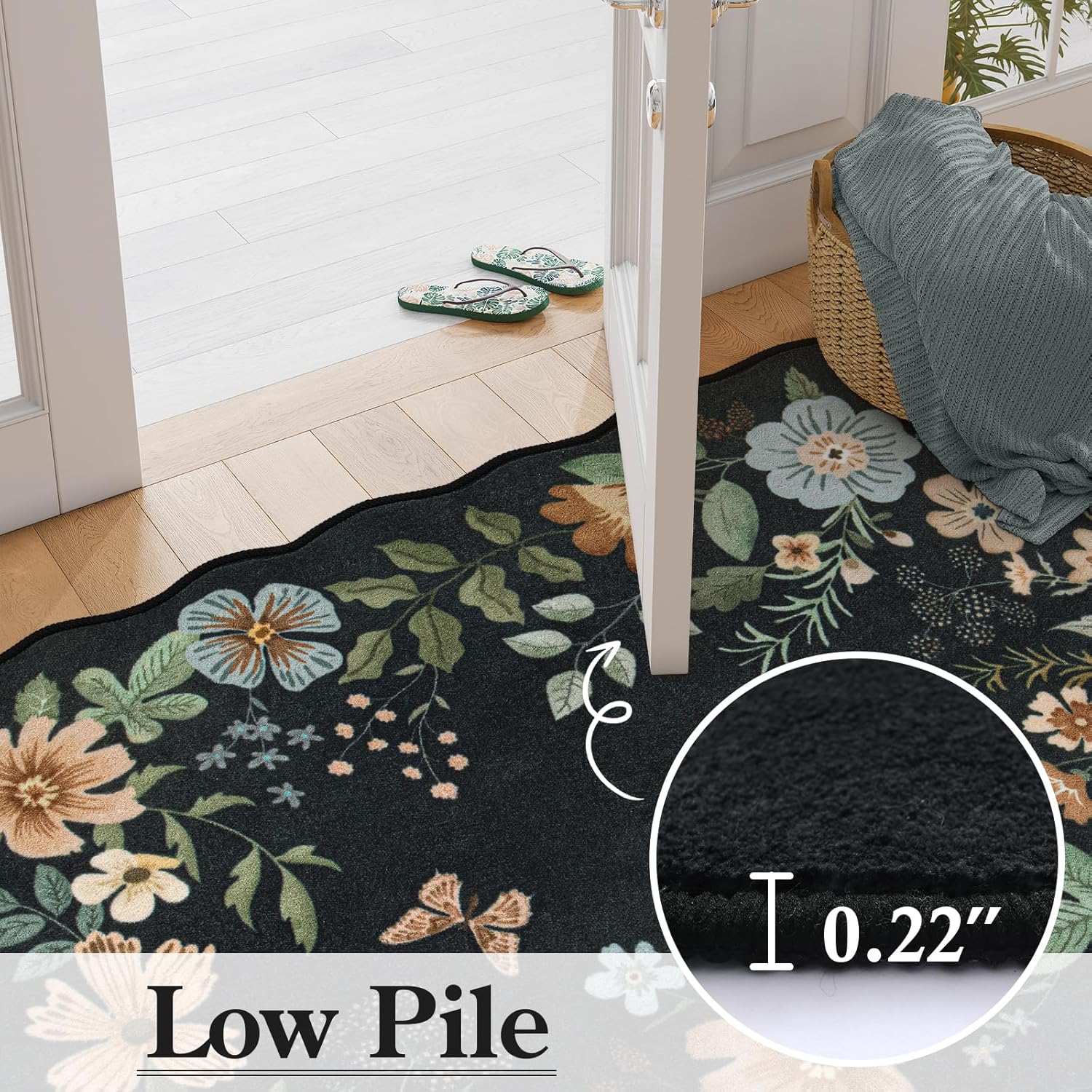 Lahome Floral Rugs for Living Room, 5x7 Area Rugs Ultra-Thin Soft Washable Rug, Non-Slip Bedroom Rug Stain Resistant Lightweight Boho Low-Pile Throw Carpet for Dining Room Office (5x7ft,Black/Grey) - Image 5