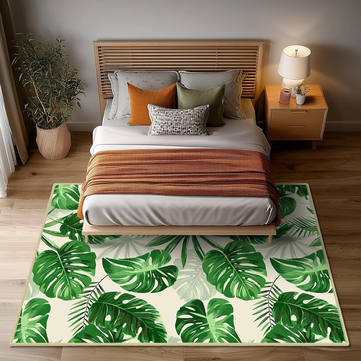 Sage Green Leaves Area Rug 5x7,Plant Leaf Print Area Carpets for Bedroom,Botanical Print,Ultra-Thin Washable Throw Floor Rugs Indoor Non Slip Accent Floor Mats for Living Room,Dining Room,Laundry Room - Image 3