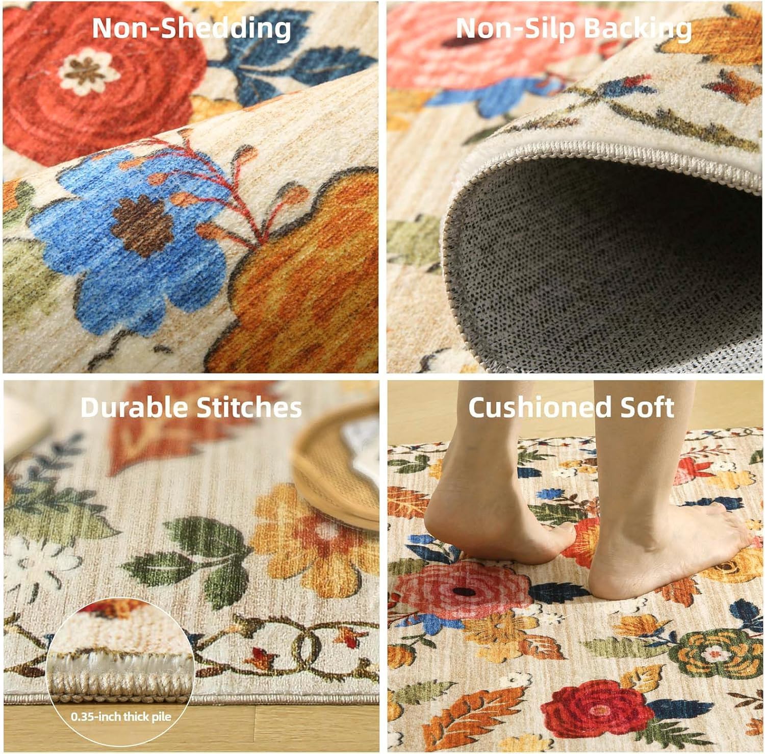 8x10 Area Rugs for Living Room: Washable Rug Stain Resistant Distressed Vintage Floral Rug Non Slip Low Pile Faux Wool Soft Large Area Rugs for Bedroom Bedside Farmhouse Dining Room Kids Nursery - Image 4