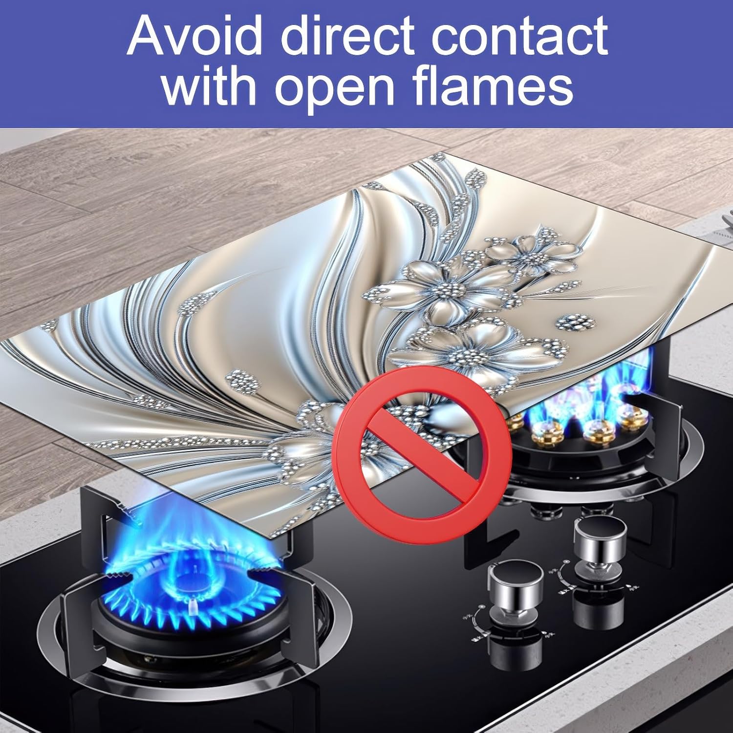 Silver Flowers Stove Top Cover for Electric 28 x 20 inches Pad Silver Flora Kitchen Decorations offee Bar Mats Pad for Stove Top, Dishes, Utensils, Countertops, Sinks - Image 7