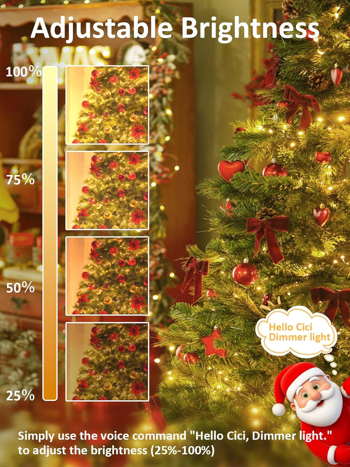 Smart Christmas Lights With Voice Control Indoor Outdoor, Clear Wire 66Ft 200 LED String Lights, Dimmable 12Modes Twinkle Fairy String Light Waterproof for Xmas Tree Wedding Party Bedroom (Warm White) - Image 4