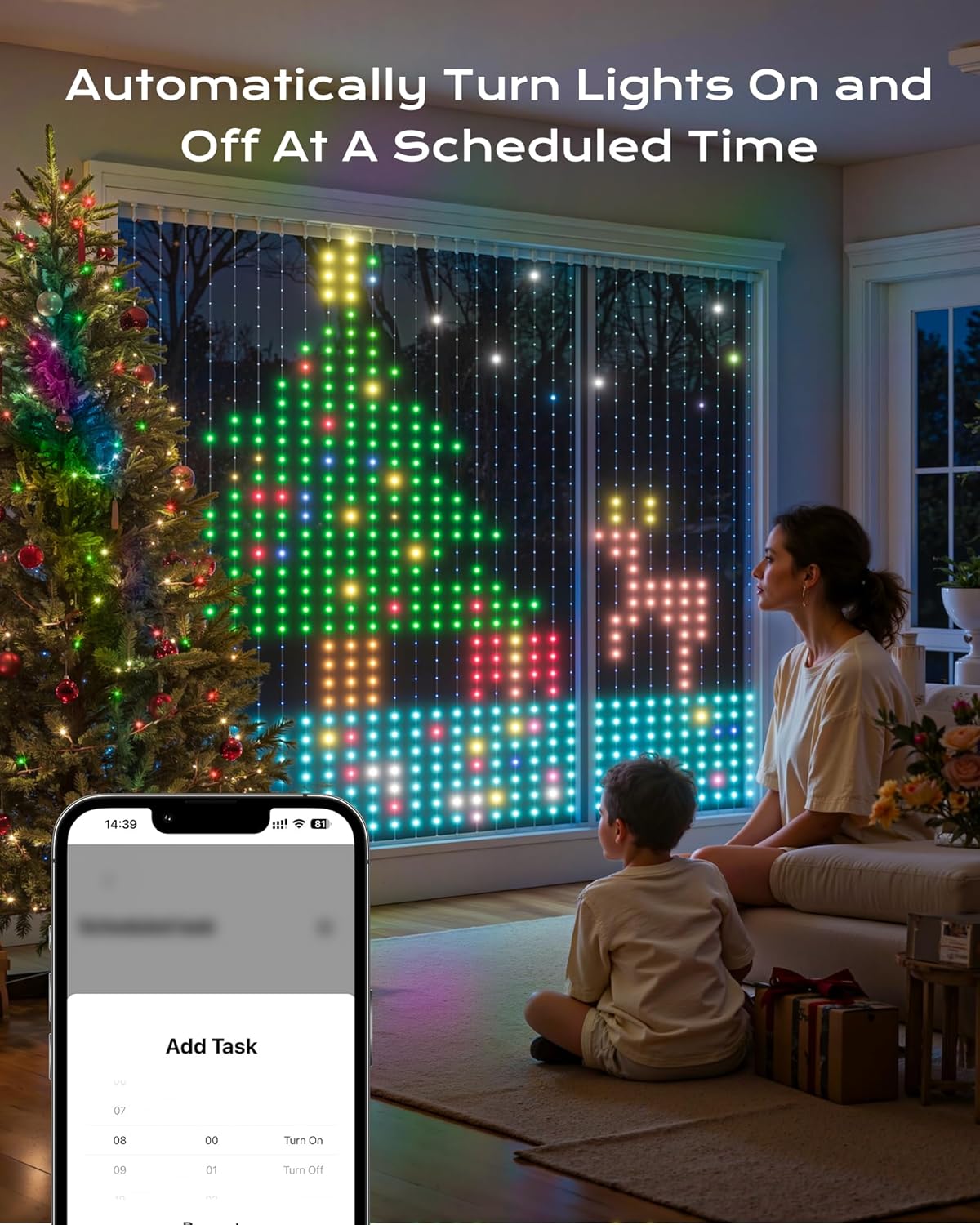 400 RGBIC LEDs Smart Curtain Lights with DIY GIF, 6.6x6.6ft Color Changing Holiday Wall Lights with APP, IP65 Waterproof Christmas String Fairy Lights for Indoor Outdoor Bedroom Window - Image 5