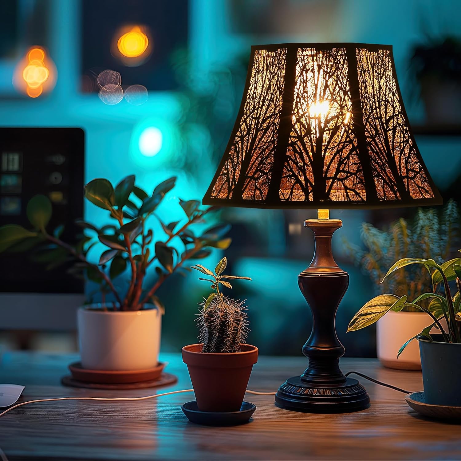 Etched Forest Metal Lampshade Outer Black Inner Gold 7.9 X 13.8 X 8.7 Inch ALUCSET Large Beveled Octagon Metal Lamp Shade Fits for Floor Lamp and Table Lamp Living Room Bedroom - Image 2